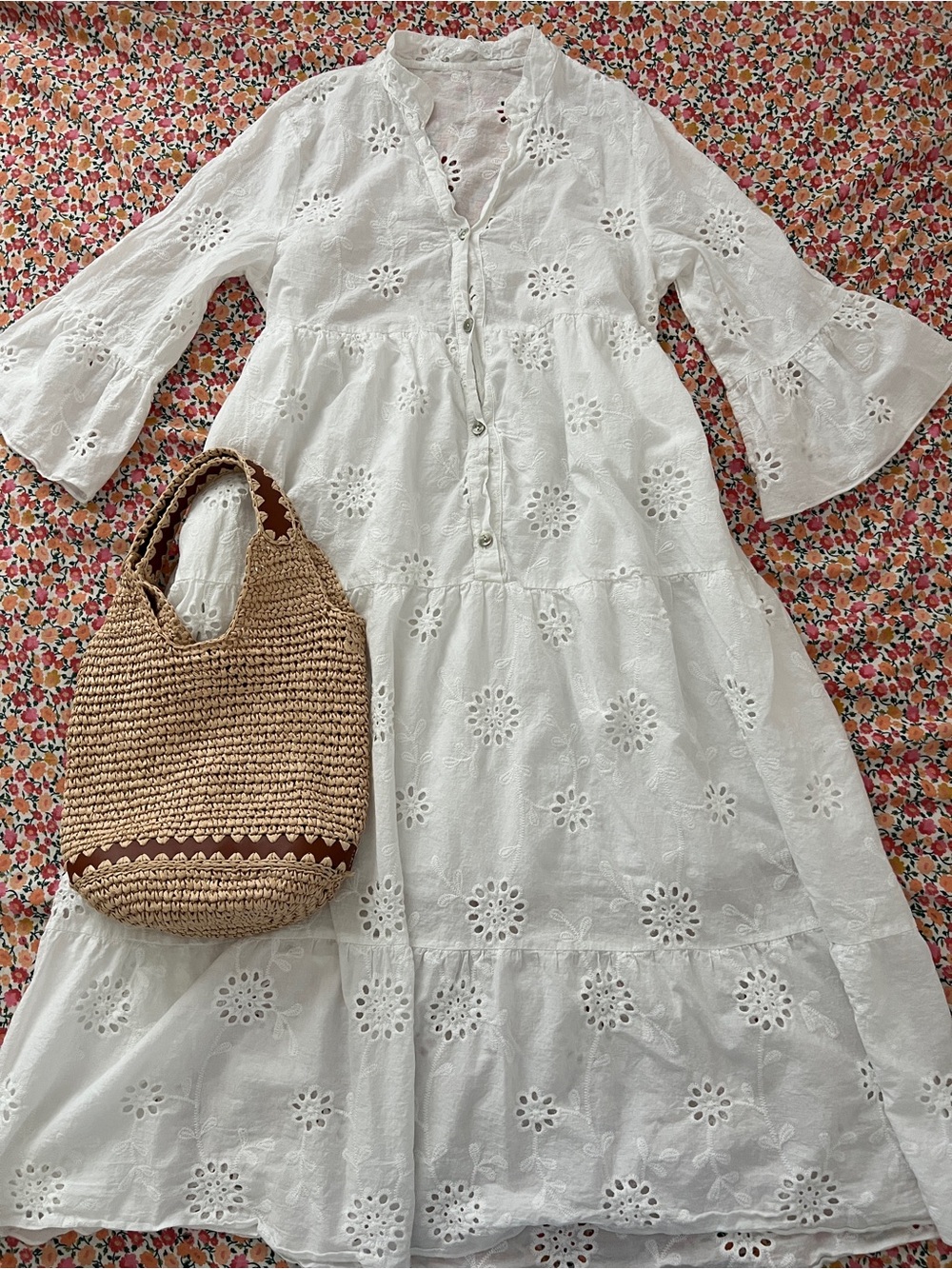 🤍 White Eyelet Embroidered Cotton Midi Dress 🤍